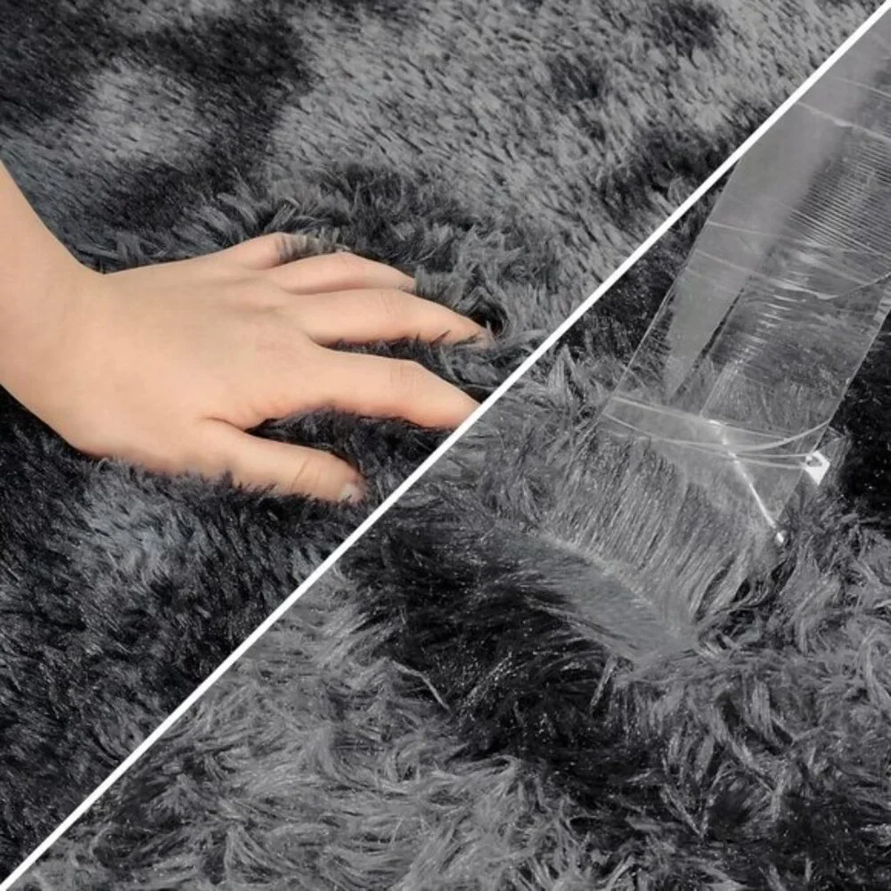 New 2x6 Black Grey Tie-Dye Runner Rug, Fluffy Carpet for Bedroom & Kids’ Room